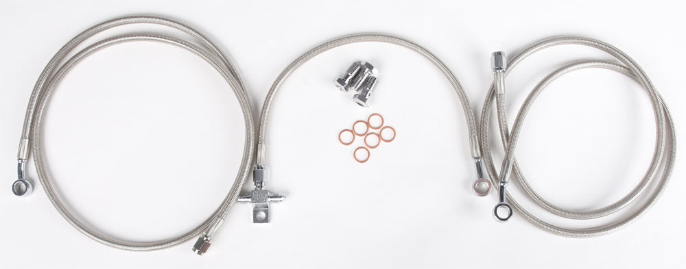 Streamline brake line with three lines for Yamaha Standard+2, showing the metal brake hose and fittings on a white background.