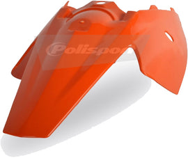 Orange Polisport Plastics rear fender and side panels for motorcycle, featuring durable plastic construction and a sleek design