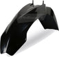 Polisport Plastics black front fender for motorcycles, model 64-5581, made of durable plastic, shown in the image.
