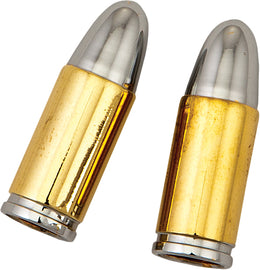 HardDrive Gold Bullet Tire Valve Stem Caps, wheel accessories, with a shiny gold finish and bullet shape for vehicle tires.