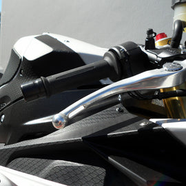 Black Shogun Industries Bar End Sliders for motorcycle handlebars, featuring durable body protection and sleek design.