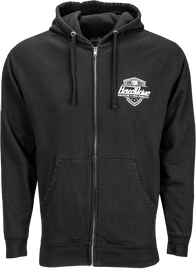 Black and white HardDrive Shield Hoodie with logo, casual fit, featuring a comfortable hood and soft fabric, designed for everyday wear.