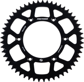 Fire Power aluminum 53-tooth rear sprocket for Honda CRF250 motorcycle, black with gear teeth and mounting holes visible.