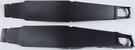 Polisport Plastics black swingarm protectors for Honda CRF250 motorcycle, showing close-up of sturdy plastic guards.
