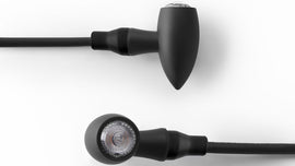 Pair of RIZOMA Club Turn Signal black illumination lights for motorcycles, featuring sleek black housing and clear lenses.
