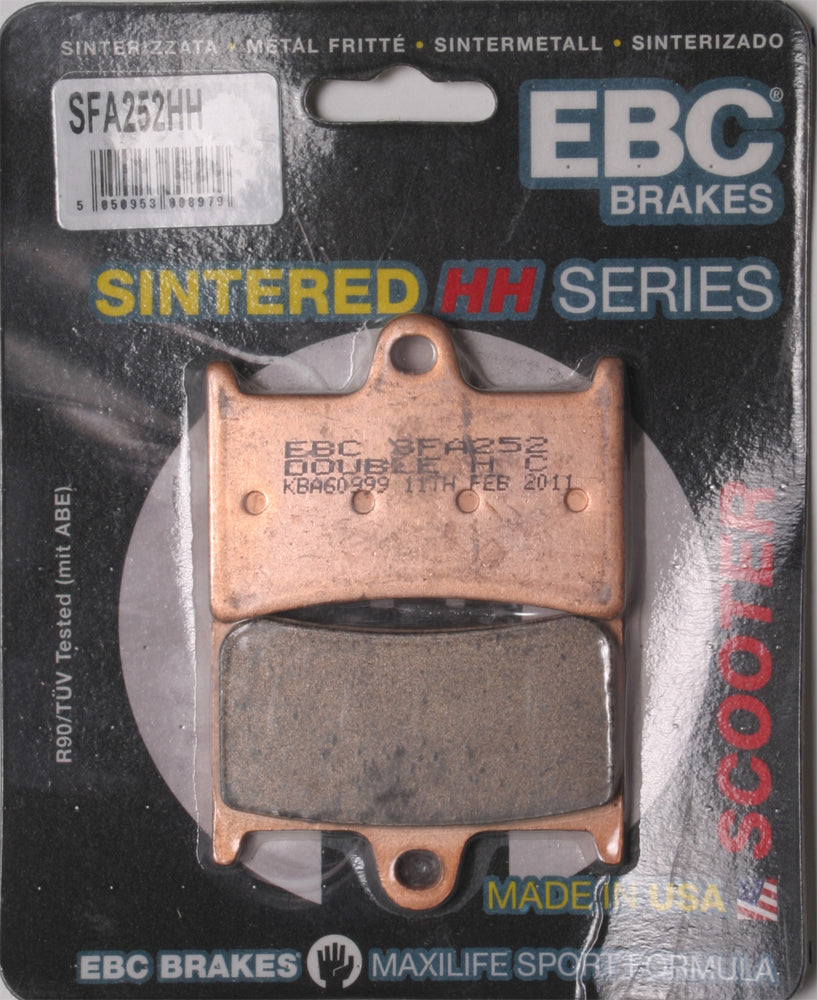 EBC Motorcycle Brakes Sfa252hh Double-H Sintered Brake Pads, showing the durable, metallic pads designed for high-performance motorcycle braking.