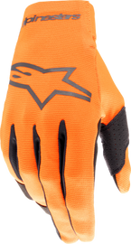 Alpine Star Radar Gloves in hot orange and black, small size, featuring protective knuckles and breathable fabric.