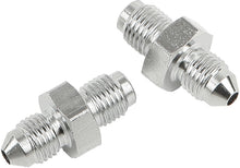 Load image into Gallery viewer, Goodridge JIC to -3 tube adapter pair, chrome finish, 3/8-24 male fittings for brake lines, shown in image with detailed fittings.