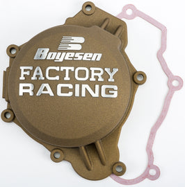 Boyesen Factory Racing Ignition Cover Magnesium part 59-7441CM, close-up showing durable magnesium construction and detailed branding.
