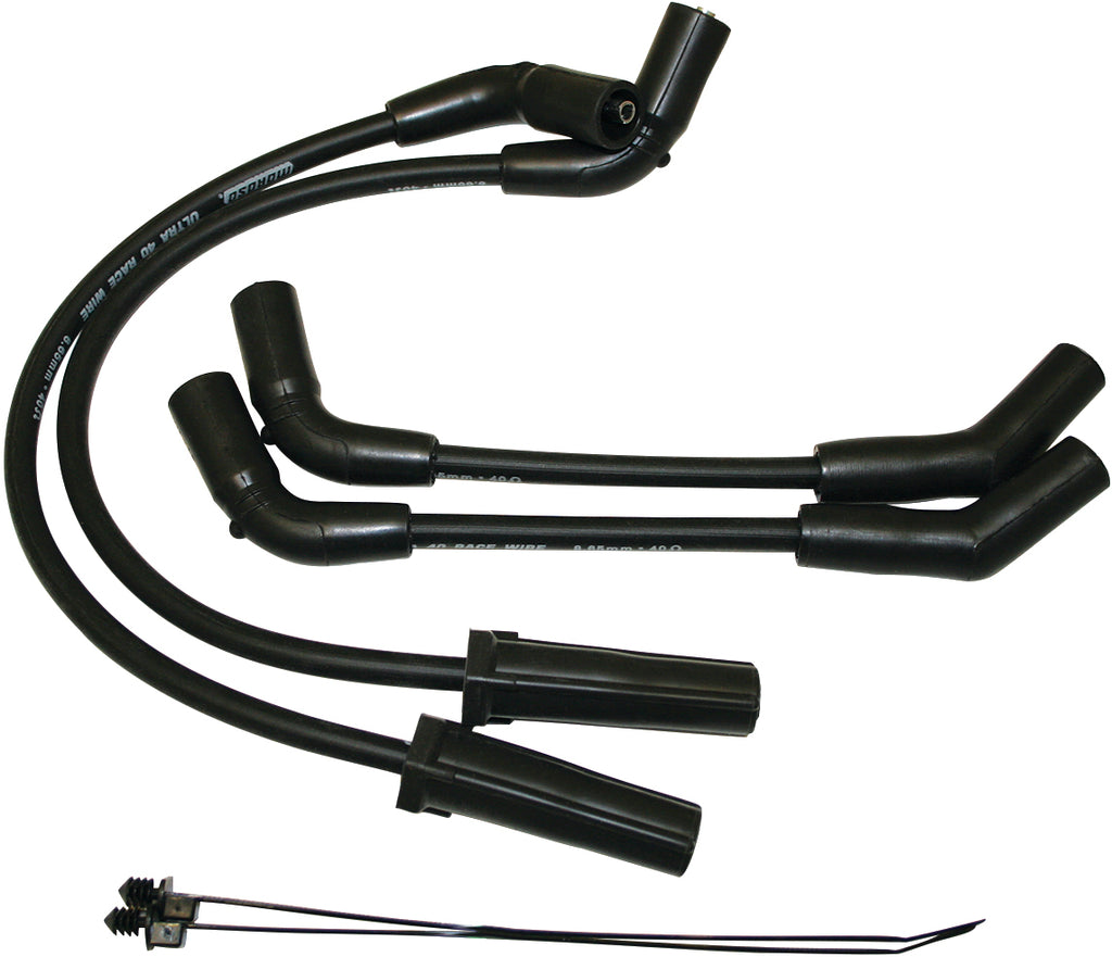 Moroso Ignition Wires Ultra 40 set for 2018-up Softail models, black electrical wires with connectors, designed for Harley-Davidson motorcycles