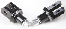 Load image into Gallery viewer, Black PUIG footpeg adapter for Yamaha motorcycle, showing the sturdy metal construction and mounting details.