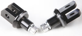 Black PUIG footpeg adapter for Yamaha motorcycle, showing the sturdy metal construction and mounting details.