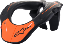 Load image into Gallery viewer, Alpine Star youth neck support in black and orange, designed for safety and comfort during sports or outdoor activities.