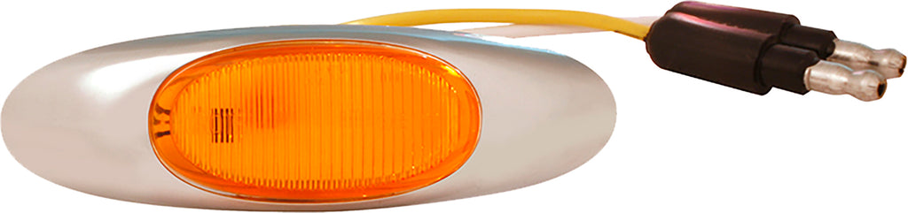 Grote Micronova oval LED amber light with chrome bezel, featuring a sleek, polished design for vehicle lighting.