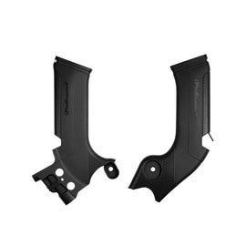 Polisport Plastics black frame protectors for Kawasaki street bike, durable plastic guards on the motorcycle frame.
