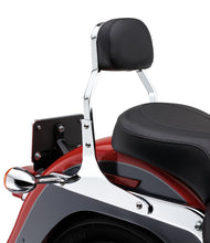 Load image into Gallery viewer, Chrome Cobra Mini Sissy Bar for FLH/FLT 2007-2017 motorcycle, shown on a black bike with detailed chrome finish.