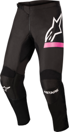 Alpine Star Stella Fluid Chaser Pant in black and pink fluo, size 26, shown on a model with a focus on the sporty, casual fit.