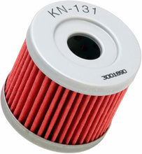 Load image into Gallery viewer, K&amp;N oil filter 56-0131 for vehicle engine, showing the cylindrical filter with rubber sealing ring and metal exterior