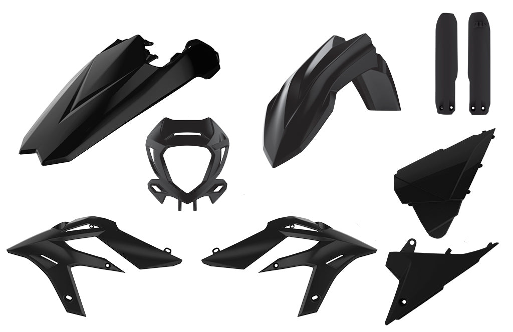 Polisport Plastics black full enduro body kit for Beta motorcycles, with detailed components and sleek finish.