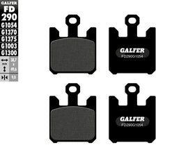 GALFER semi-metallic brake pads FD290G1054 for motorcycles, showing the brake pad with metal and friction surface details.
