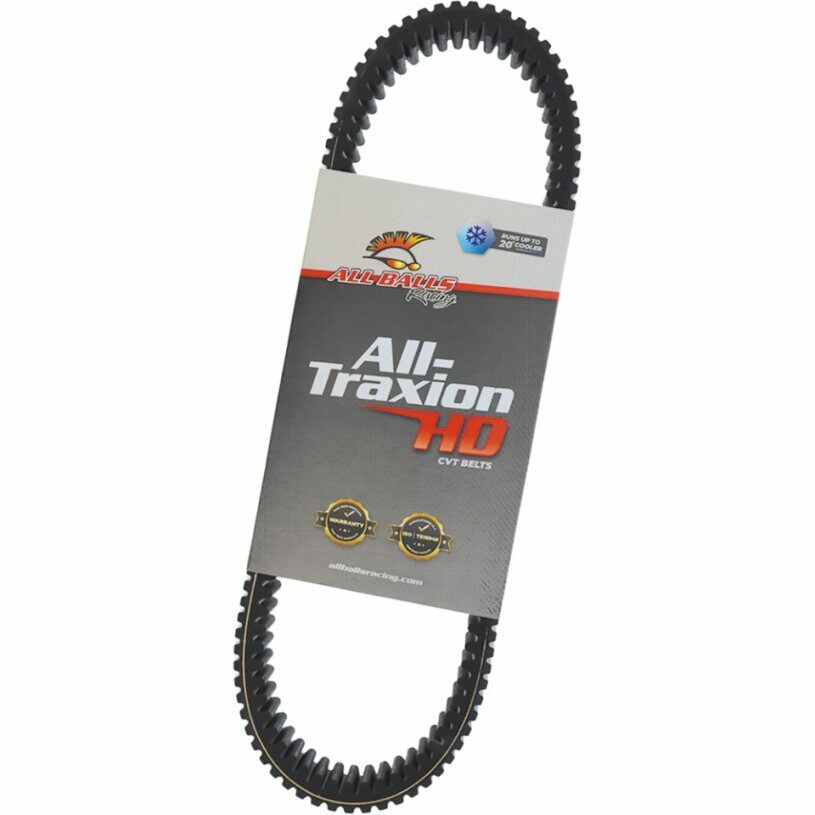 All Balls CV Belt 22-59016 shown in black, featuring durable construction and detailed branding, designed for motorcycle CV joints.