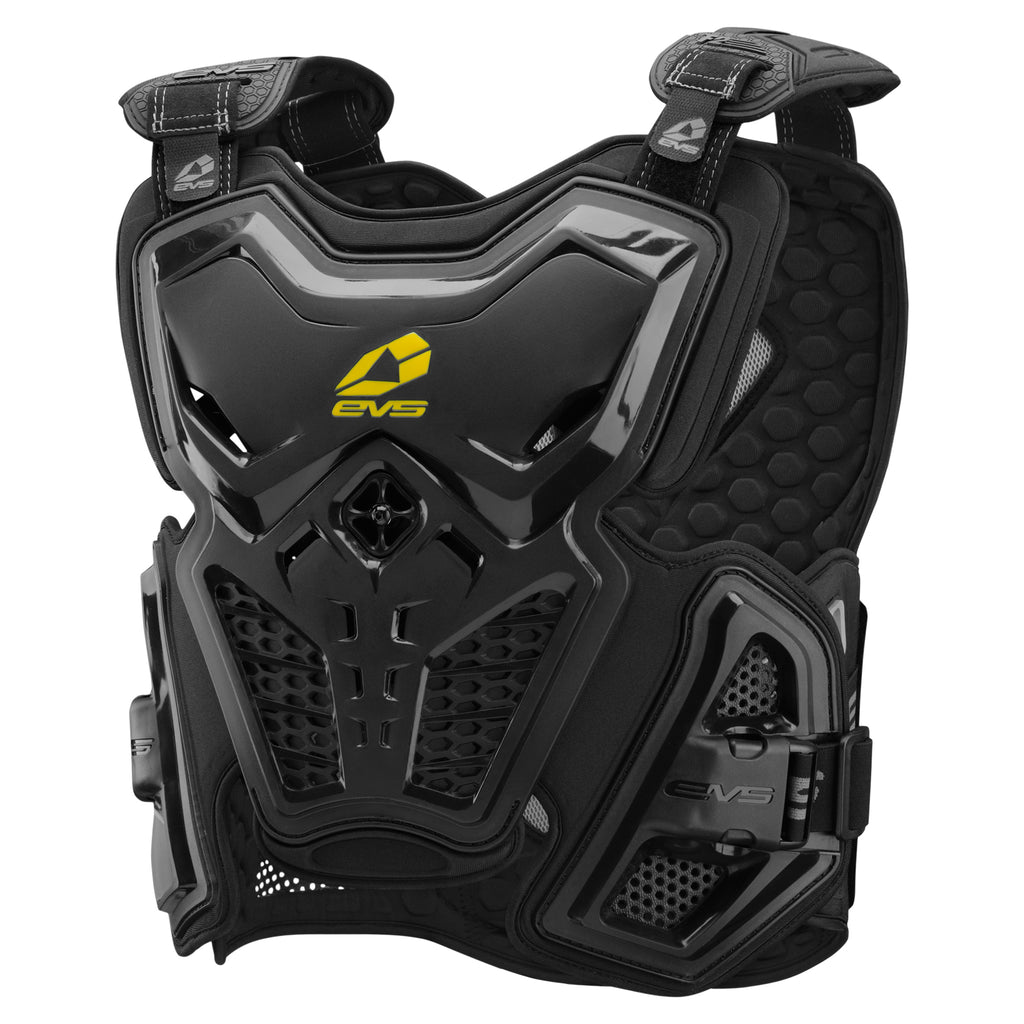 EVS F2 Roost Deflector Black XL for motocross, size 190 lbs+, protective gear with adjustable fit and durable design.