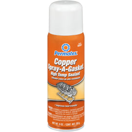 Permatex Copper Spray-A-Gasket in 9oz spray bottle, chemical product with copper coating for gasket sealing applications.