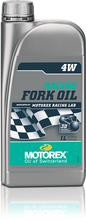 Load image into Gallery viewer, Motorex Low Friction Racing Fork Oil 4W in 1-liter container for motorcycle suspension maintenance.
