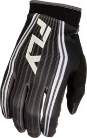 Fly Racing Youth F-16 Lift Gloves in white and black, showing the glove's design and materials for kids' motorcycle riding gear.