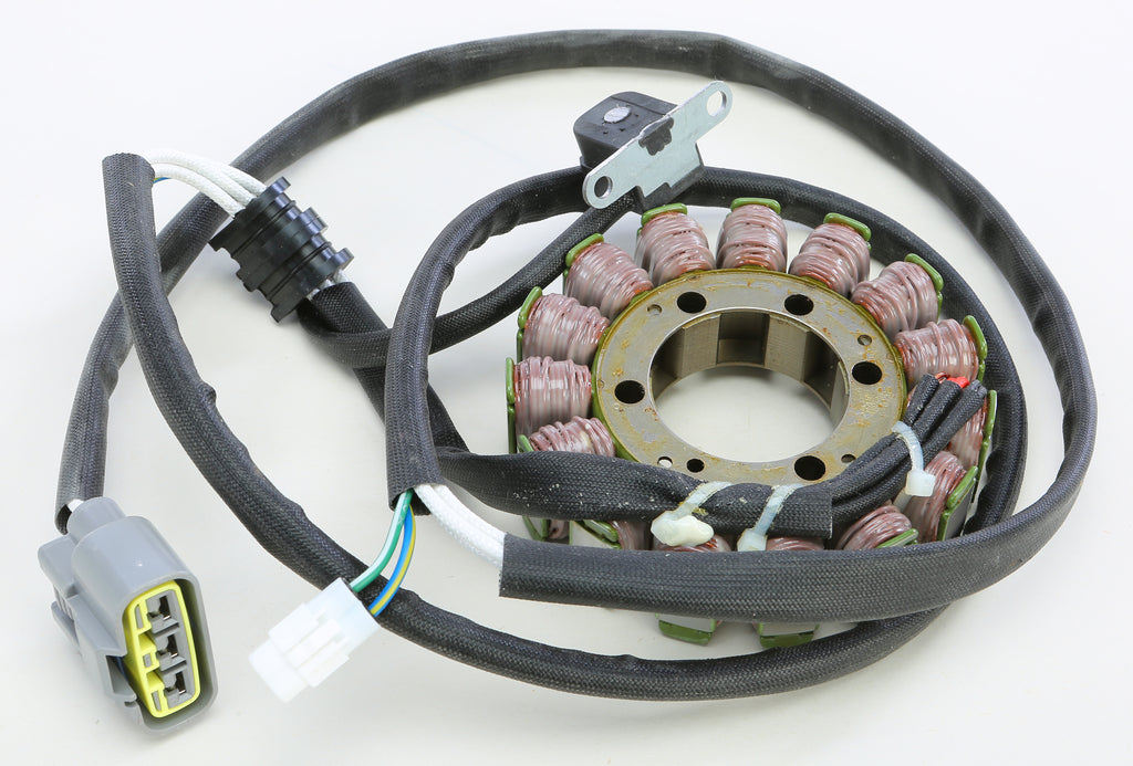 Ricks Motorsport Electric Stator 27-21922 for motorcycle electrical systems, shown with copper wiring and mounting components.