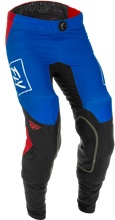 Load image into Gallery viewer, Fly Racing Lite Pants in red, white, and blue, size 28, featuring lightweight, durable motocross riding gear.