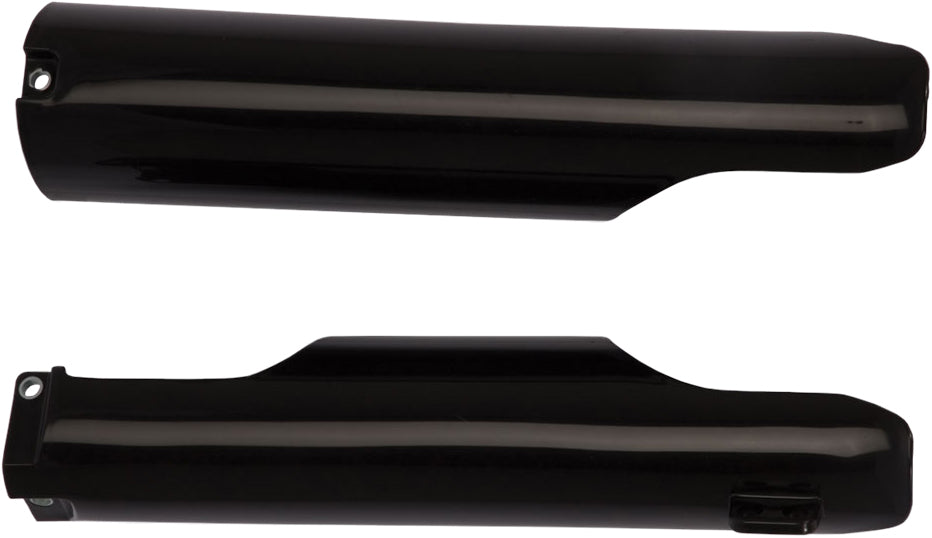 Acerbis black fork guard for motorcycle suspension, with product code 21137-60001, shown installed on a bike.
