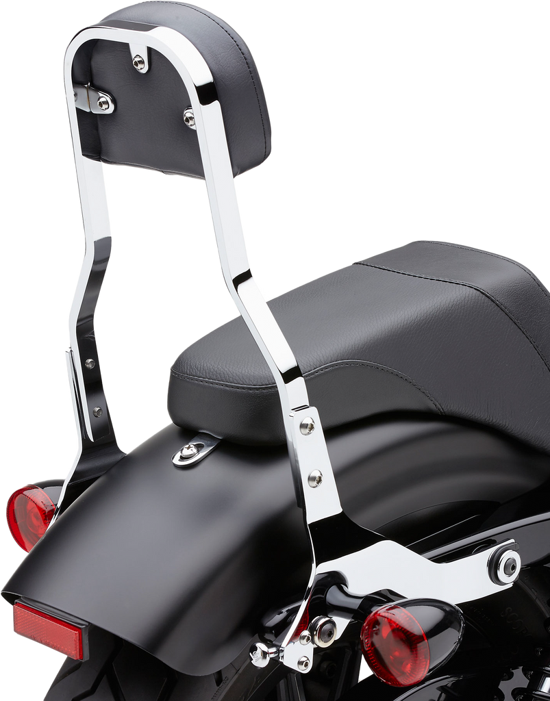 Cobra detachable backrest for Softail bikes, chrome finish, short body style, compatible with 2000-2006 Harley-Davidson models.