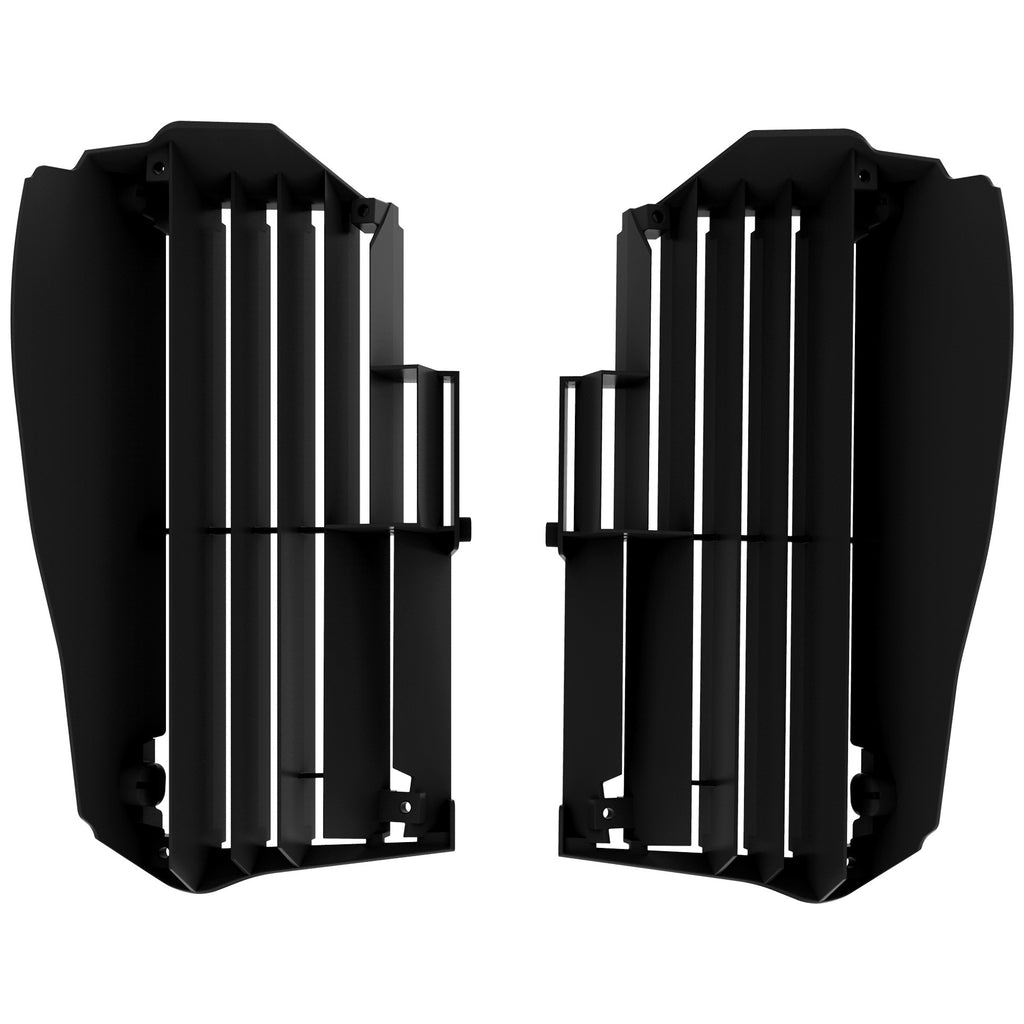 Polisport Plastics black radiator louver for Yamaha 64-56566, body part with vent slats designed for motorcycle cooling.