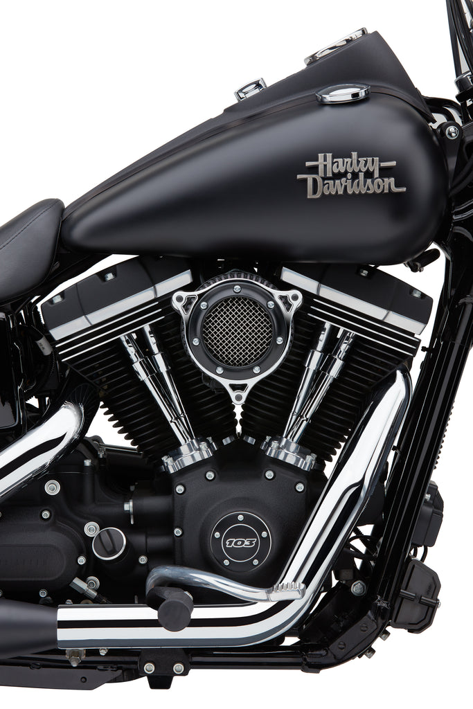 Cobra RPT air intake system in black and chrome for Harley Flh/Flt 2008-2016, shown installed on motorcycle engine.