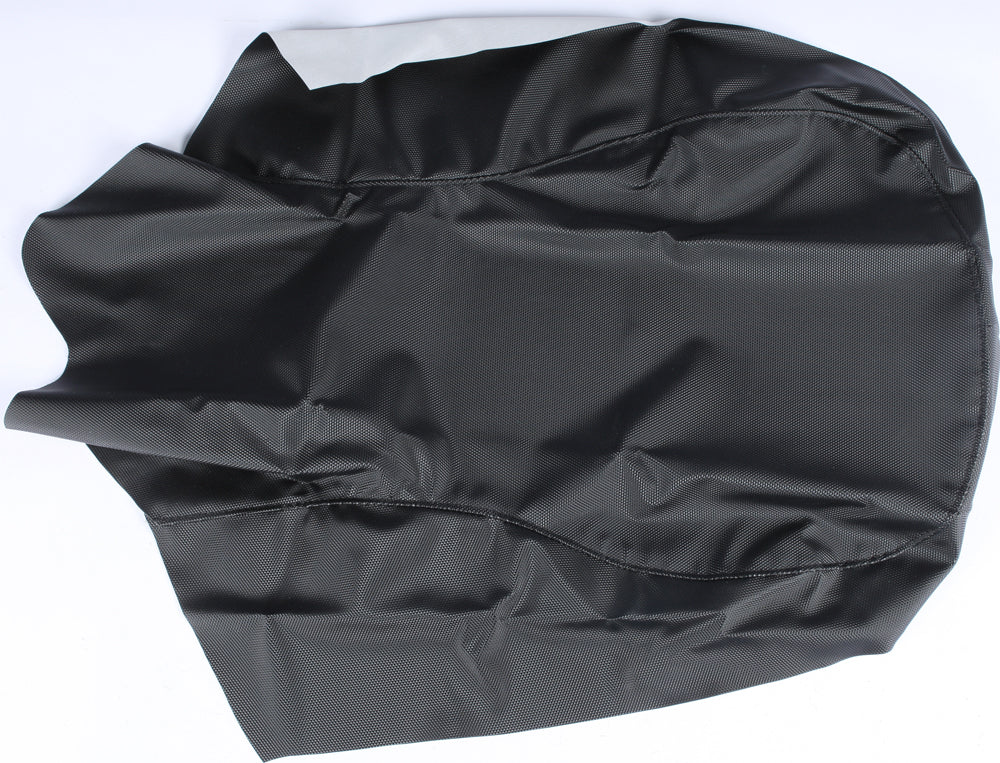 Black QuadWorks seat cover with gripper features, designed for secure fit and comfort on bike or motorcycle seats.