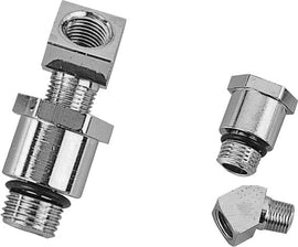 Chrome HardDrive oil pressure gauge fitting set with multiple hardware fasteners for automotive oil systems.