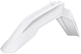 Polisport Plastics white front fender for Sherco motorcycle, showcasing a clean, durable plastic design suitable for off-road use.