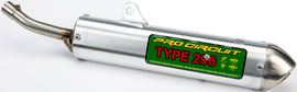 Pro Circuit Type 296 spark arrestor attached to motorcycle exhaust system, showcasing durable metal mesh and branding.