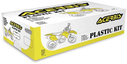 Green Acerbis plastic kit for street motorcycle, includes various body panels and fairings, designed for Acerbis bikes.
