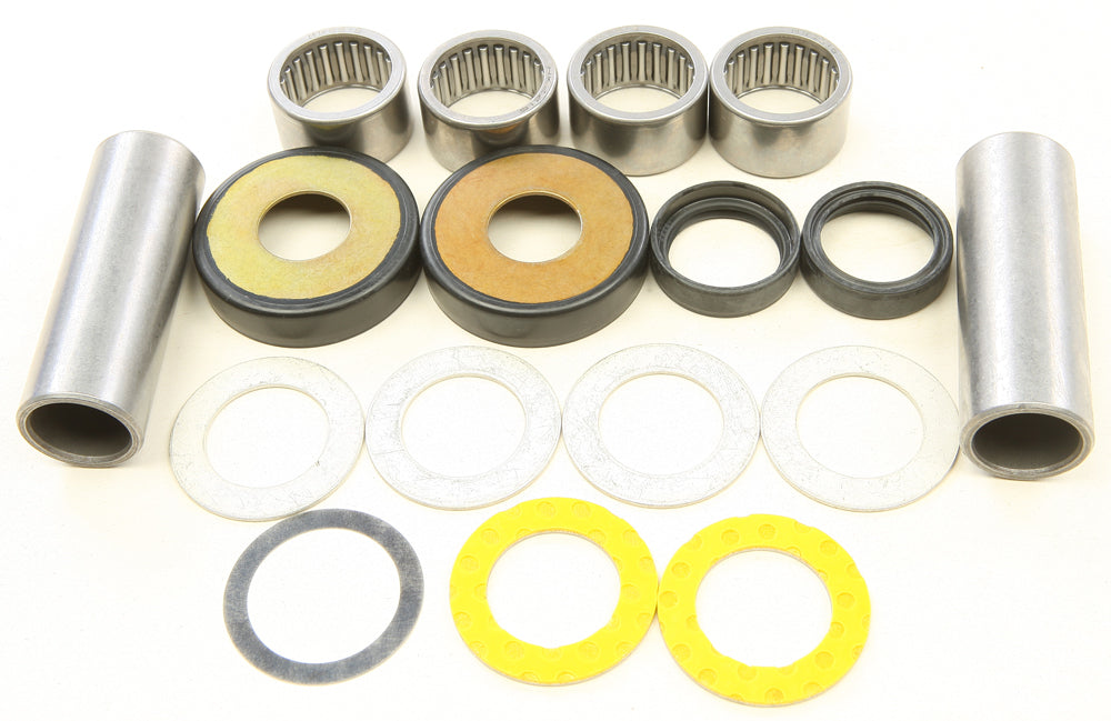 All Balls Swingarm Bearing Kit 22-81076 for motorcycle suspension, showing metal bearings and components in a close-up view.