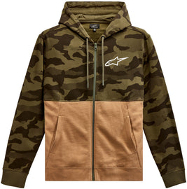 Alpine Star Camo Block Hoodie in military sand color, large size, featuring a camouflage pattern with branding details.