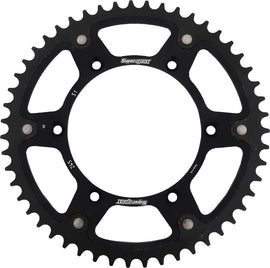 Supersprox rear stealth aluminum and steel 51-tooth sprocket for Yamaha YZ250 motorcycle, black finish with chain links visible.