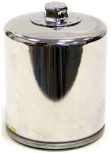 Load image into Gallery viewer, K&amp;N Chrome Oil Filter 56-0174C showing the cylindrical metal body with the K&amp;N logo and threading for installation