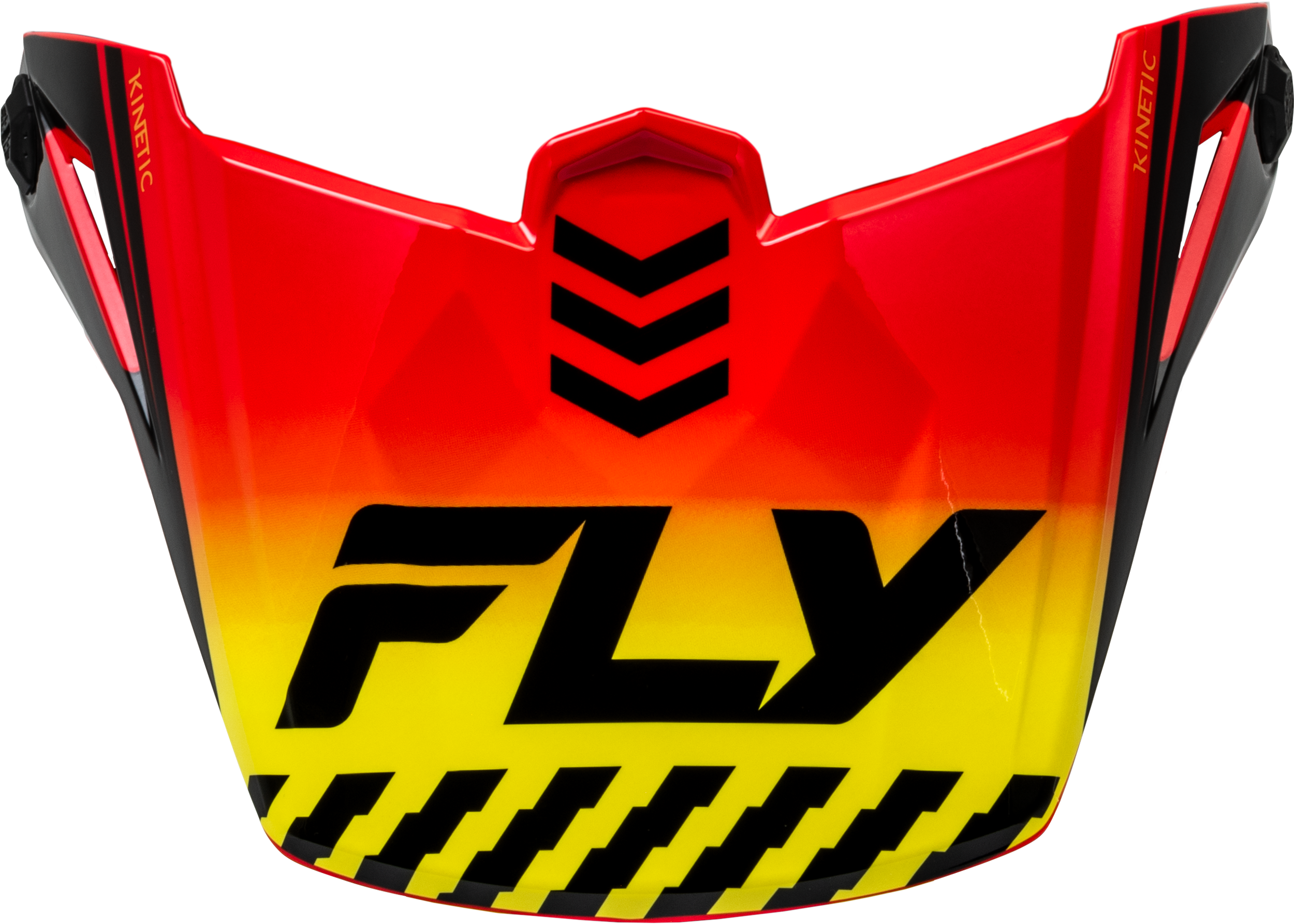 Fly Racing Kinetic Menace visor in red, black, and yellow colors, designed for motorcycle helmets, shown in the product image.