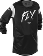 Fly Racing Youth Kinetic Stoke Jersey in black and white, featuring sporty design and breathable fabric for motocross riding.