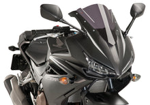 Load image into Gallery viewer, PUIG Racing Dark Smoke Windshield for motorcycle, lightweight windscreen with tinted dark smoke finish, aerodynamic design.