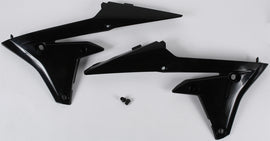 Acerbis black lower radiator shroud for motorcycle, showing the sleek, curved plastic design with mounting points.
