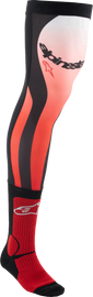 Alpine Star knee brace socks in bright red and white, size small/medium, featuring supportive knee protection and athletic design.