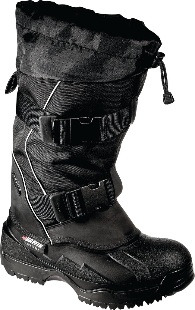 Black Baffin Inc Impact Boots in size 11, showing the rugged design and sturdy sole suitable for outdoor winter activities.